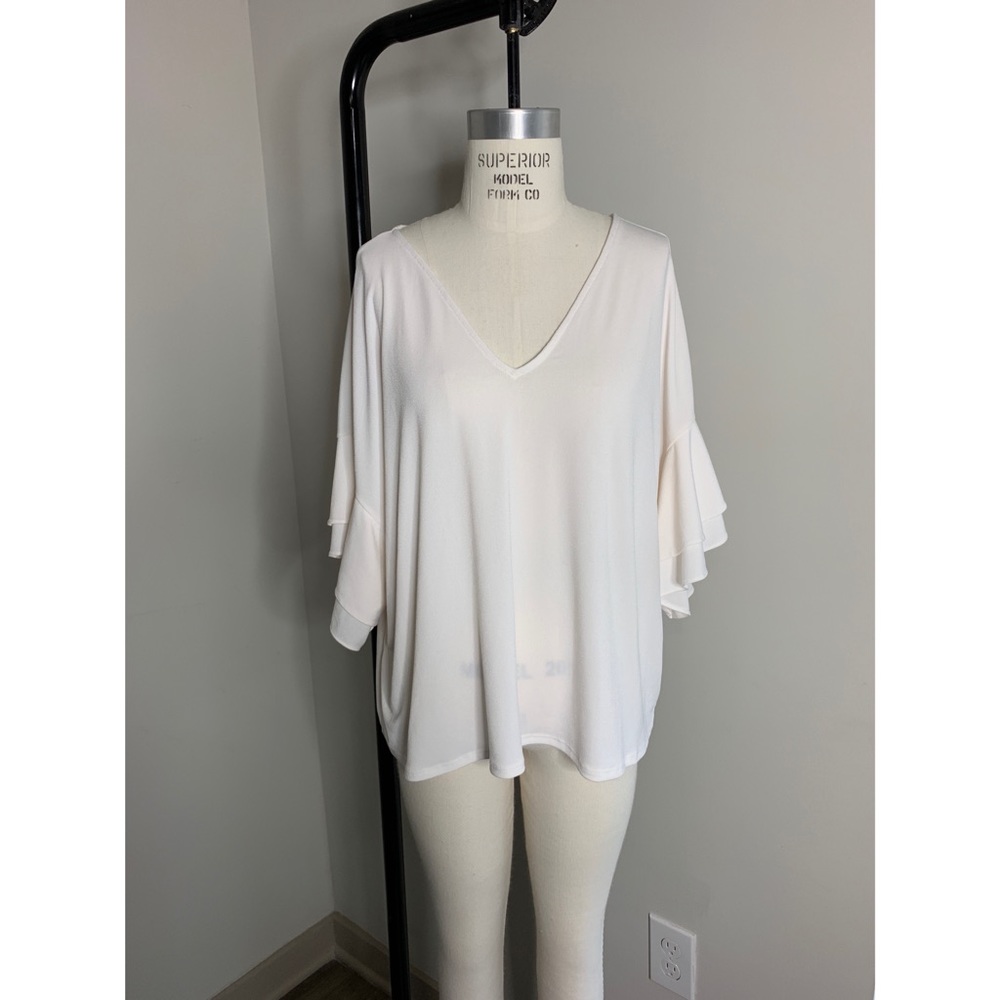 White Flutter Ruffle Sleeve Blouse